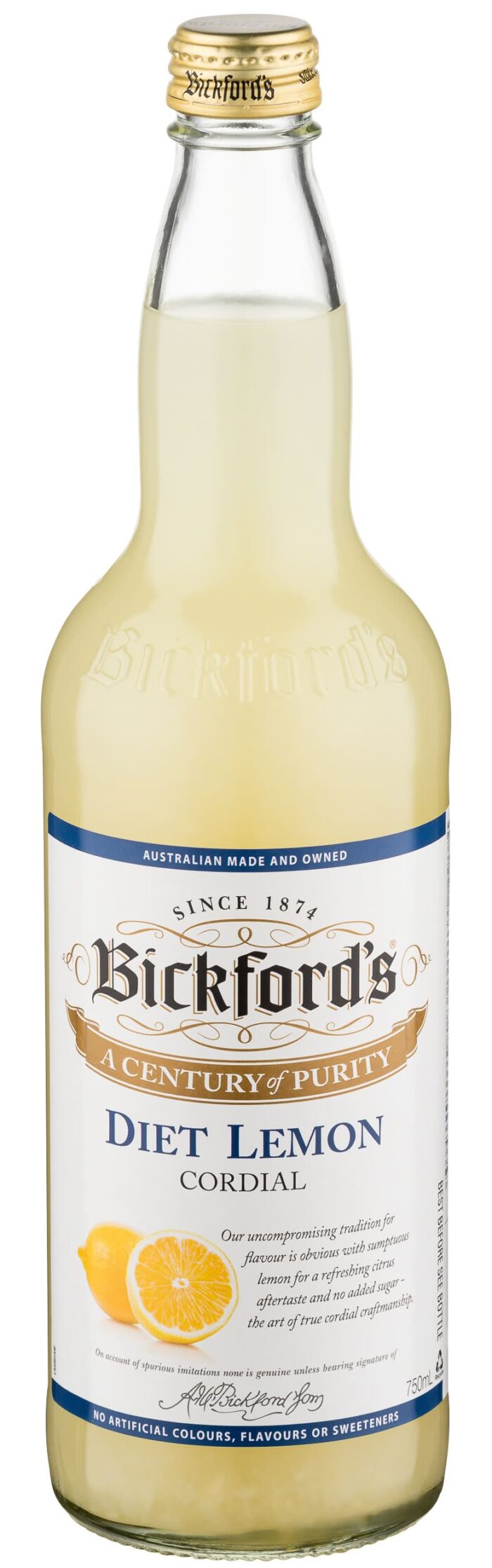 Bickford's Diet Lemon Cordial (750mL)