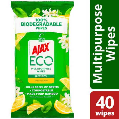 Ajax Eco Compostable Antibacterial Disinfectant Wipes, Fresh Lemon (40 pack)