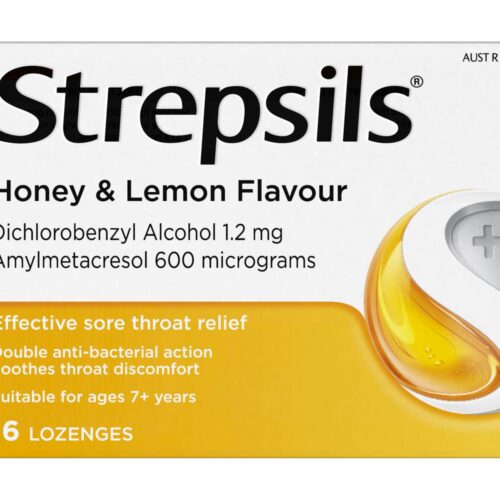 Strepsils Effective Sore Throat Relief Antibacterial Lozenges, Honey-Lemon (16 pack)