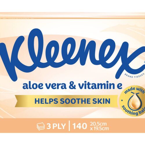 Kleenex Aloe Vera & Vitamin E Facial Tissues, 20.5x19.5 cm (140 pack)